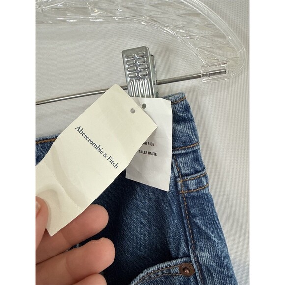 NWT ABERCROMBIE & FITCH Denim Skirt 8 Midi  Straight Back Slit High Rise - Picture 4 of 7
